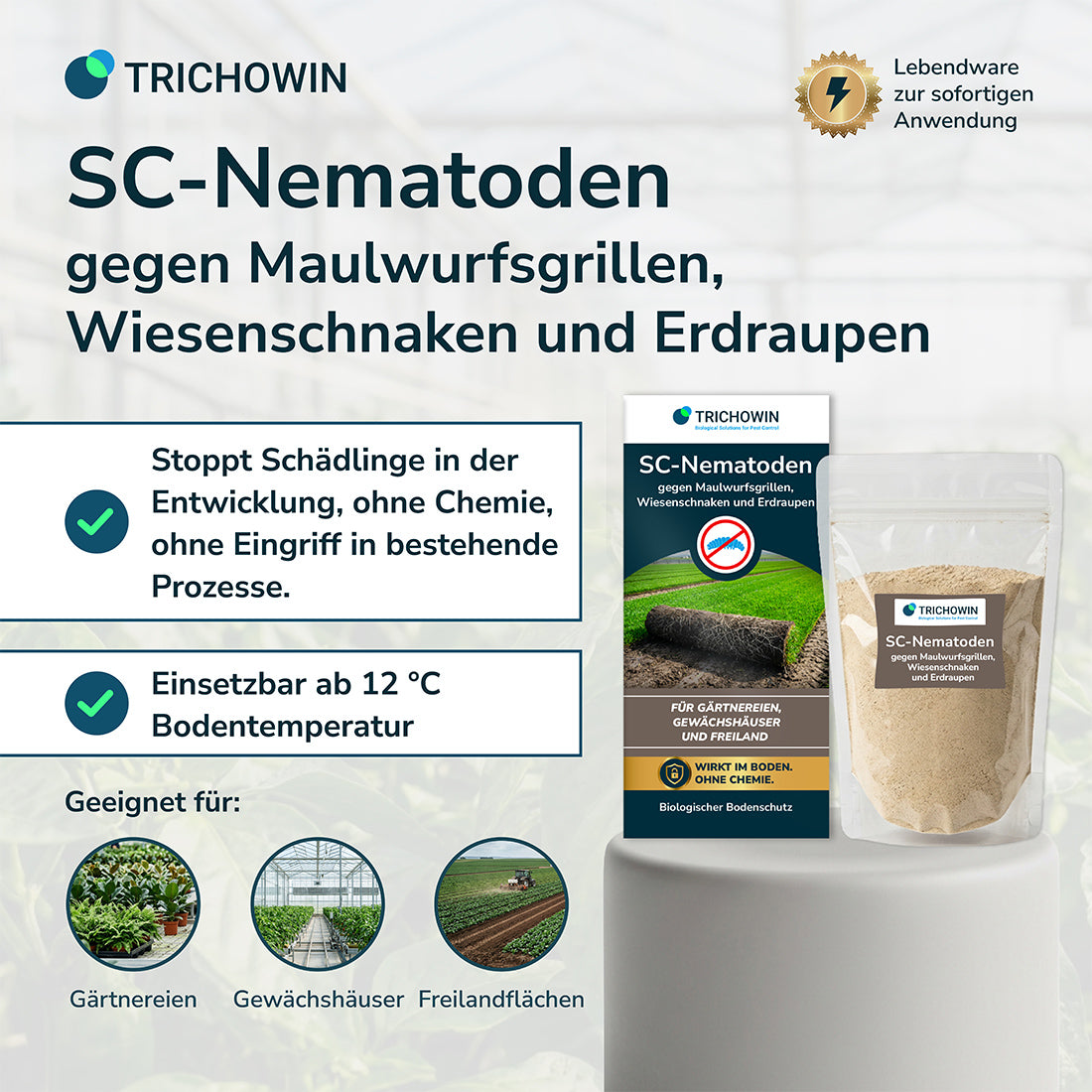 SC-Nematoden gegen Maulwurfsgrillen, Wiesenschnaken und Erdraupen