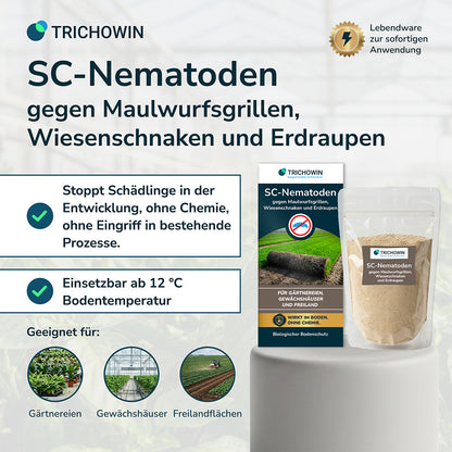 SC-Nematoden gegen Maulwurfsgrillen, Wiesenschnaken und Erdraupen