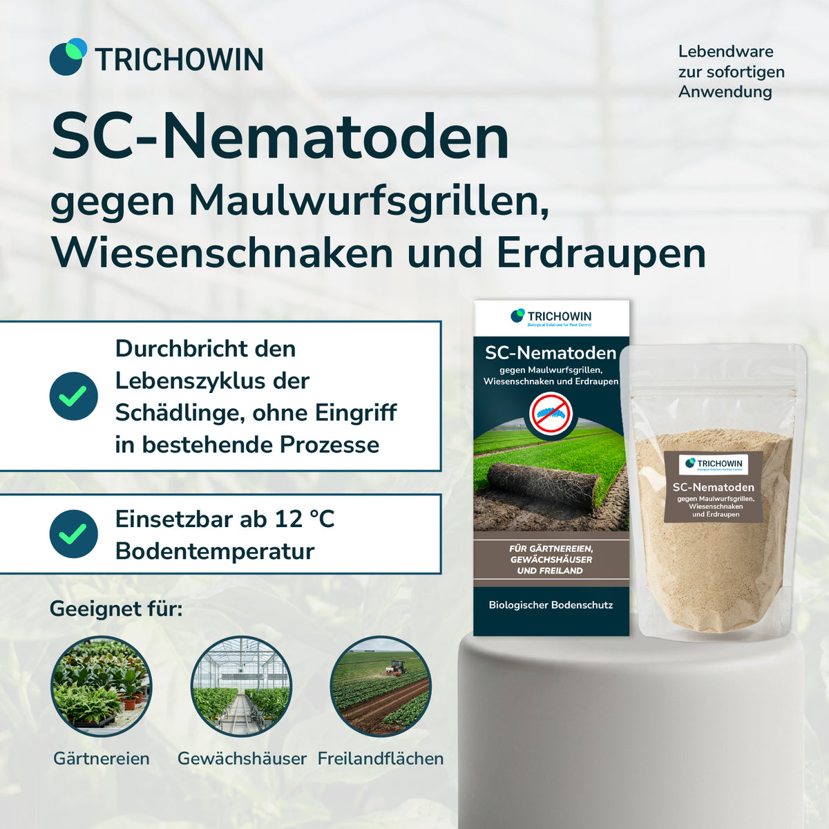 SC-Nematoden gegen Maulwurfsgrillen, Wiesenschnaken und Erdraupen